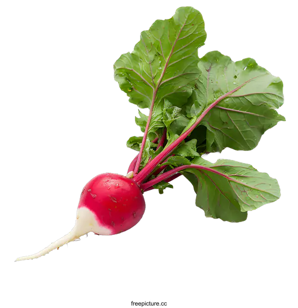 [Transparent Background PNG]Fresh Red Radish with Green Leaves on White Background