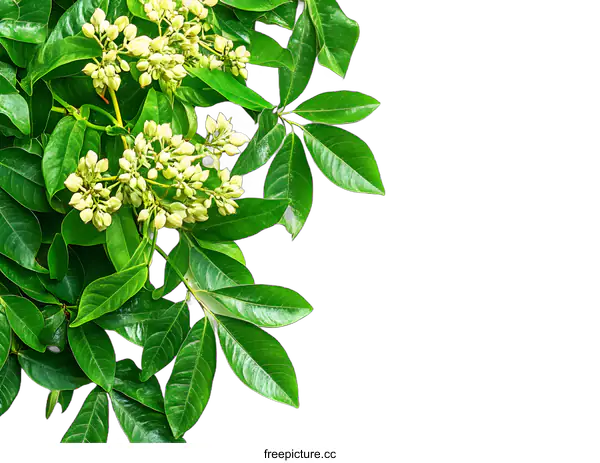 [Transparent Background PNG]Green Leaves and White Flowers on White Background