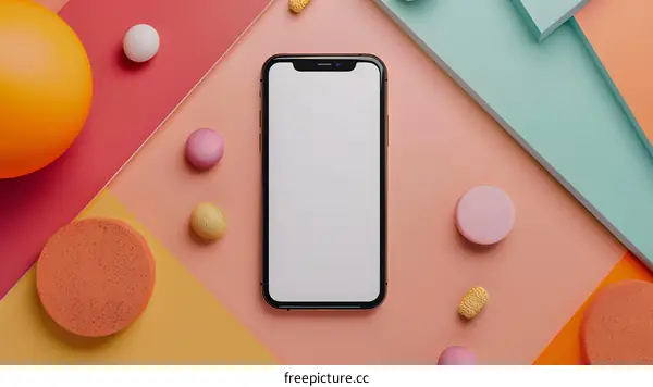 Modern Phone Mockup with Colorful Shapes