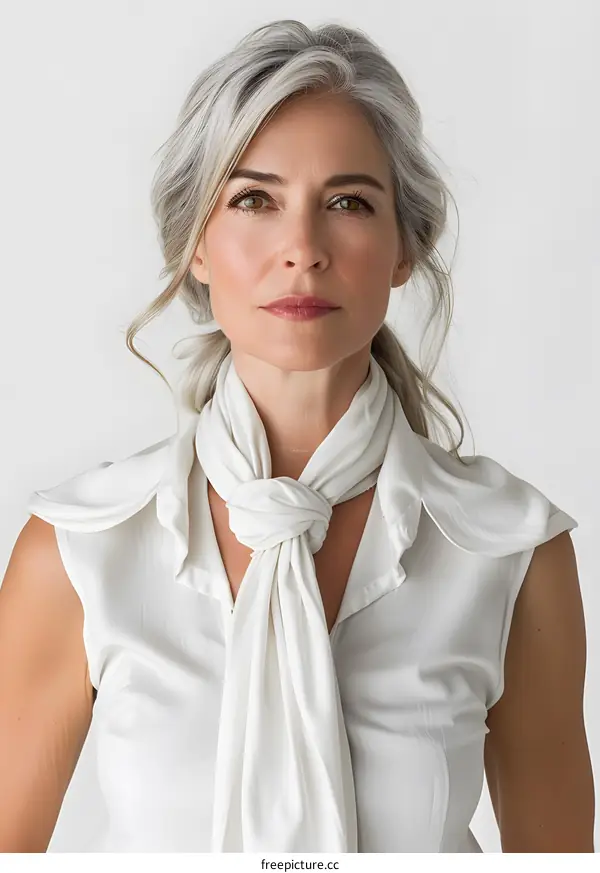 Portrait of a Woman with Gray Hair and White Blouse