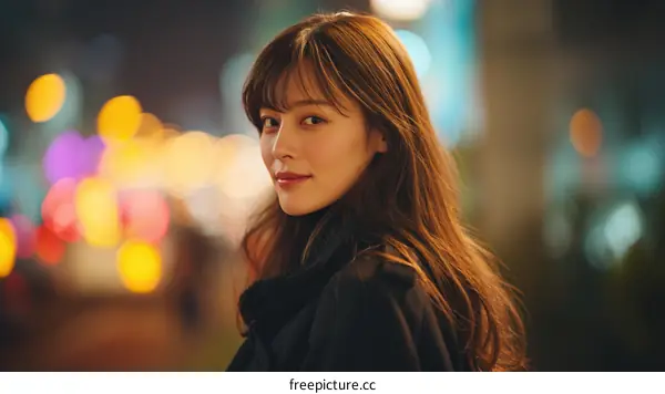 Asian Woman in Night City Portrait