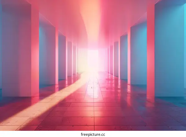 Pink and Blue Sci-Fi Corridor: Futuristic Architecture