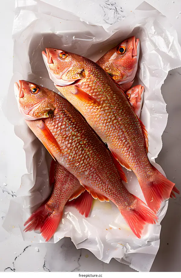 Fresh Red Snapper Fish on Parchment Paper