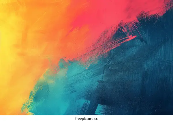 Abstract Oil Painting with Vibrant Yellow, Orange, Pink, and Blue