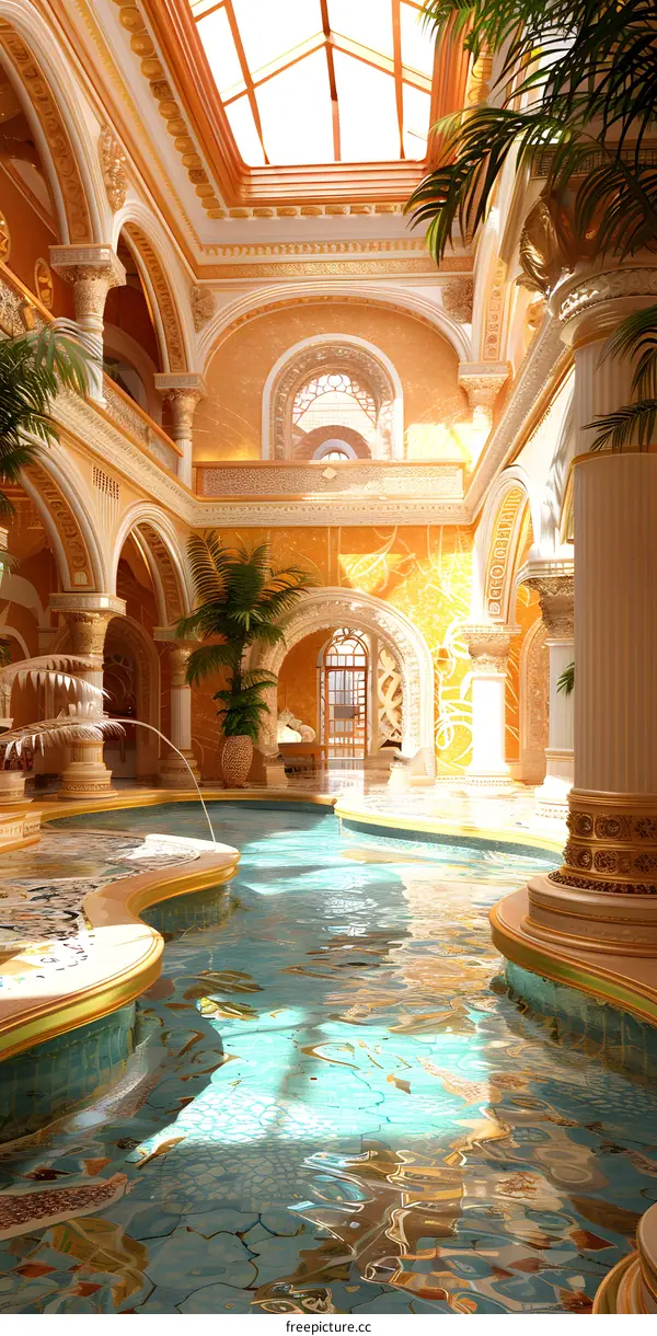 Luxury Interior Design with Pool and Skylight