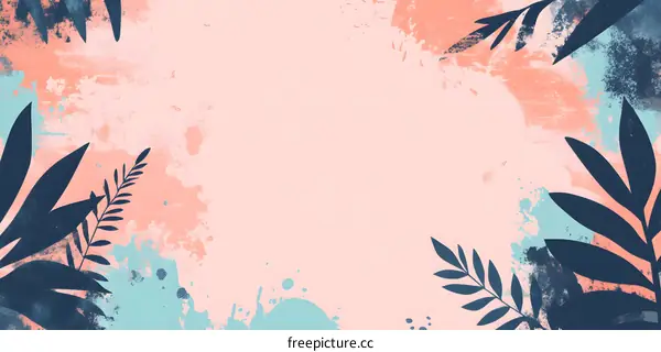 Abstract Watercolor Background with Tropical Leaves
