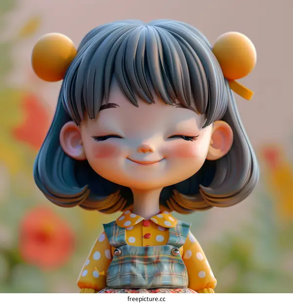 3D illustration of a cute anime girl with blue hair and yellow ears