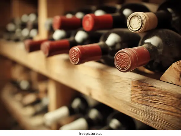 Wine Bottles in a Wooden Wine Cellar