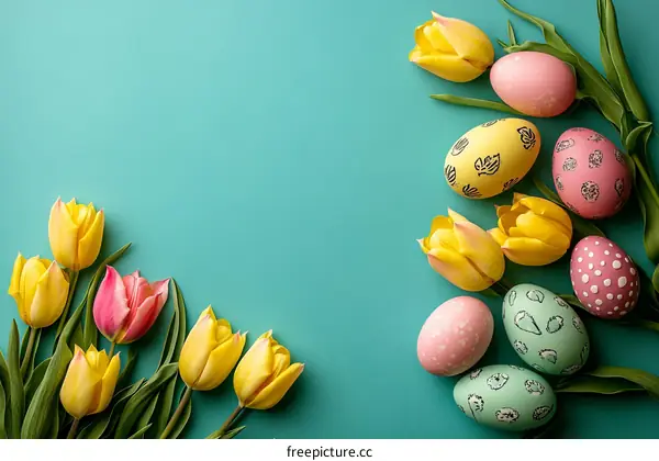 Easter Decorations with Tulips and Eggs