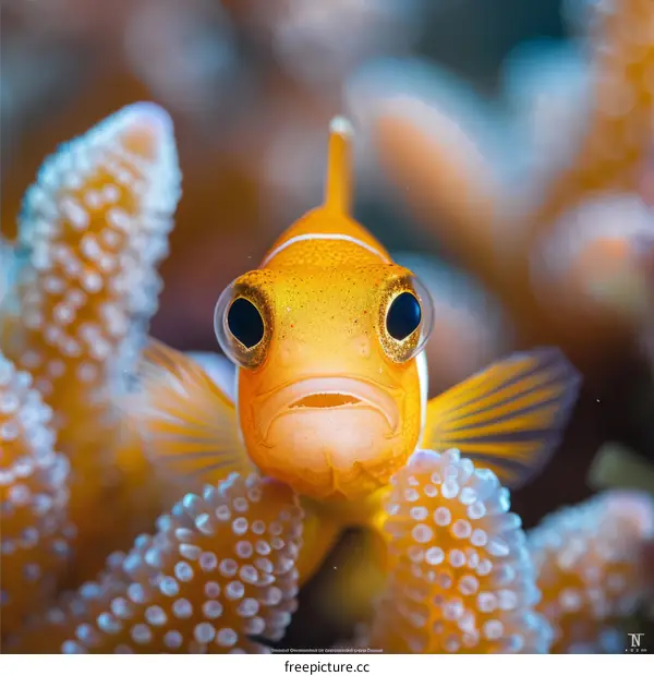 A closeup of a clownfish among the coral reefs