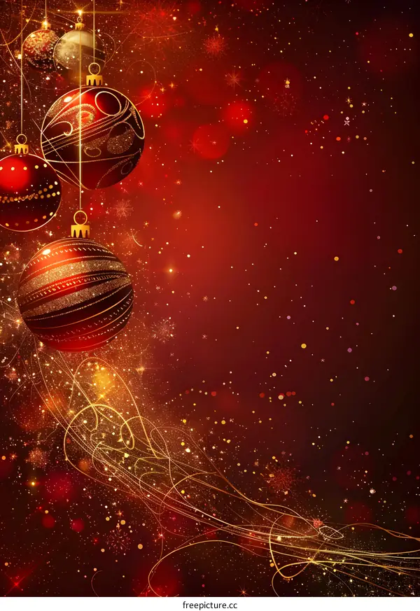 Christmas red ball and golden snowflakes