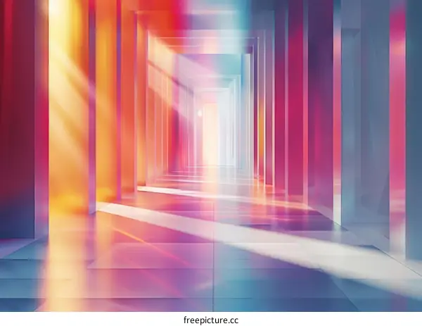 An empty futuristic corridor with colorful lights