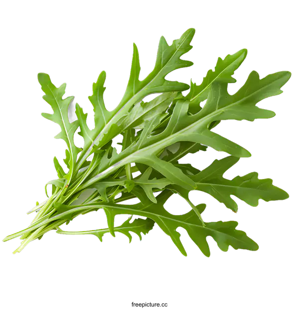 [Transparent Background PNG]Fresh Green Arugula Leaves Isolated on White Background