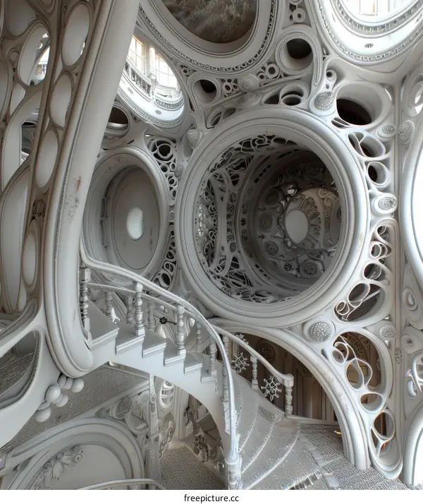 Futuristic interior design with white organic architecture