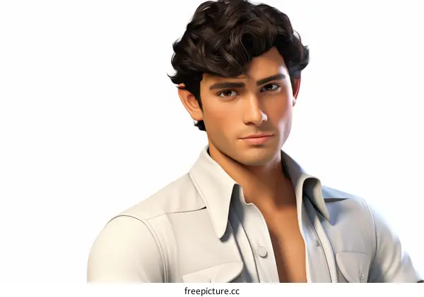 Portrait of a handsome young man with brown hair and brown eyes wearing a white shirt and jacket