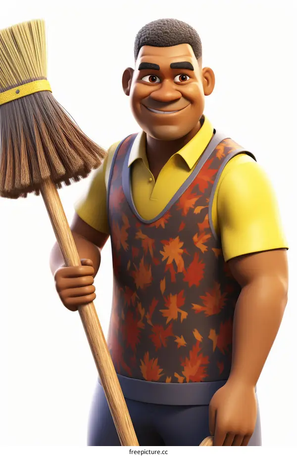 A black man holding a broom