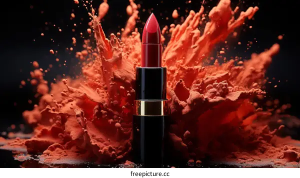 red matte lipstick with red powder explosion