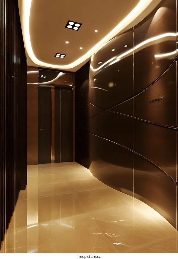 Modern Interior Design with Curved Wall and Marble Floor