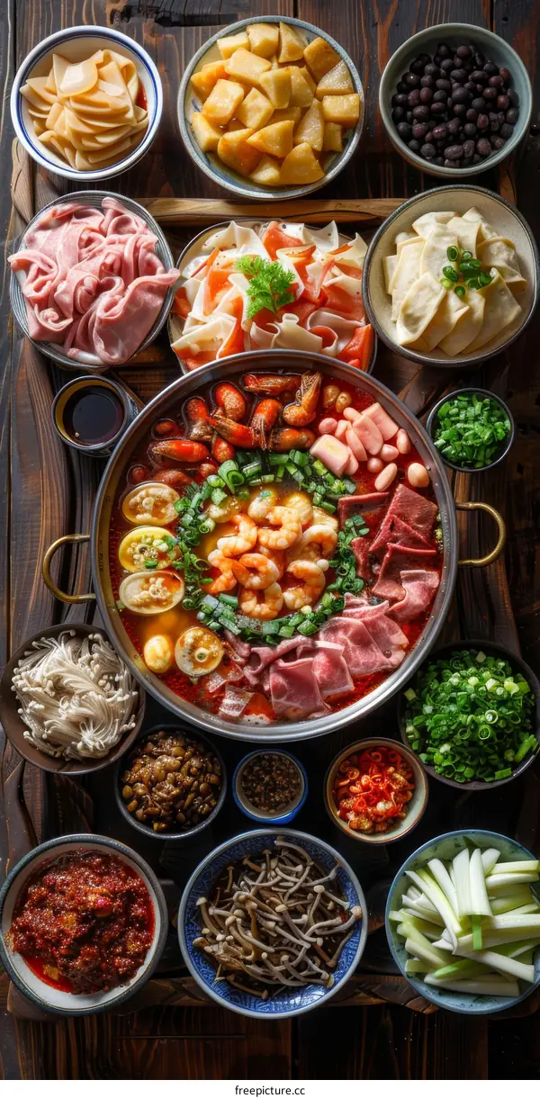 A variety of ingredients for a delicious hot pot