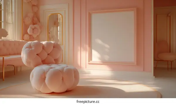 Elegant Pastel Pink Room Interior Design with Luxurious Chair