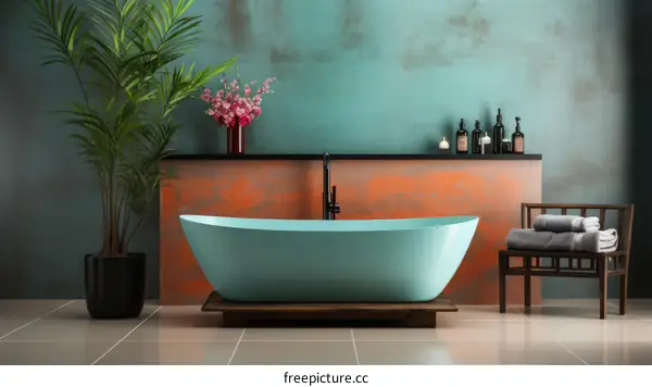 Modern Bathroom with Teal Bathtub