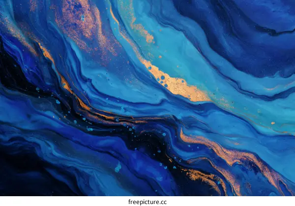 Abstract Blue and Gold Liquid Painting
