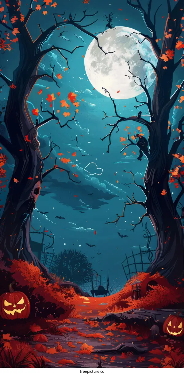 Enchanted Forest: Halloween Pumpkin and Bats