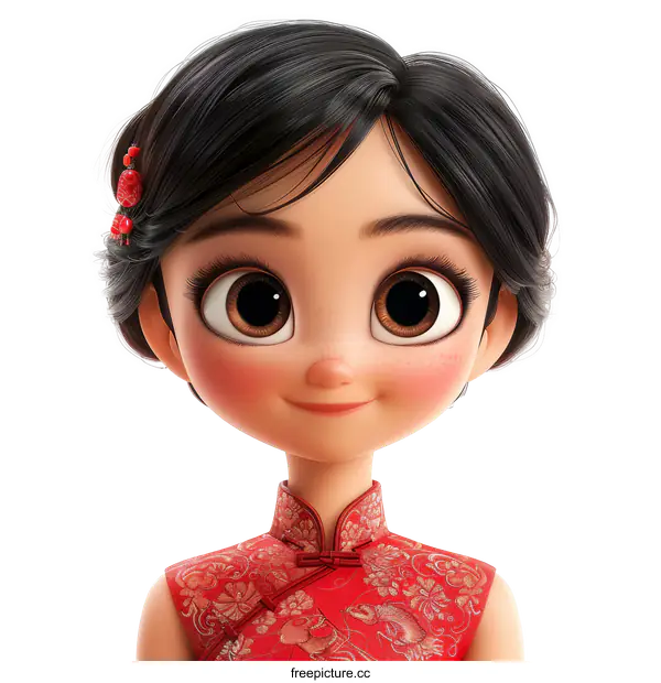 Smiling Chinese Girl in Red Dress