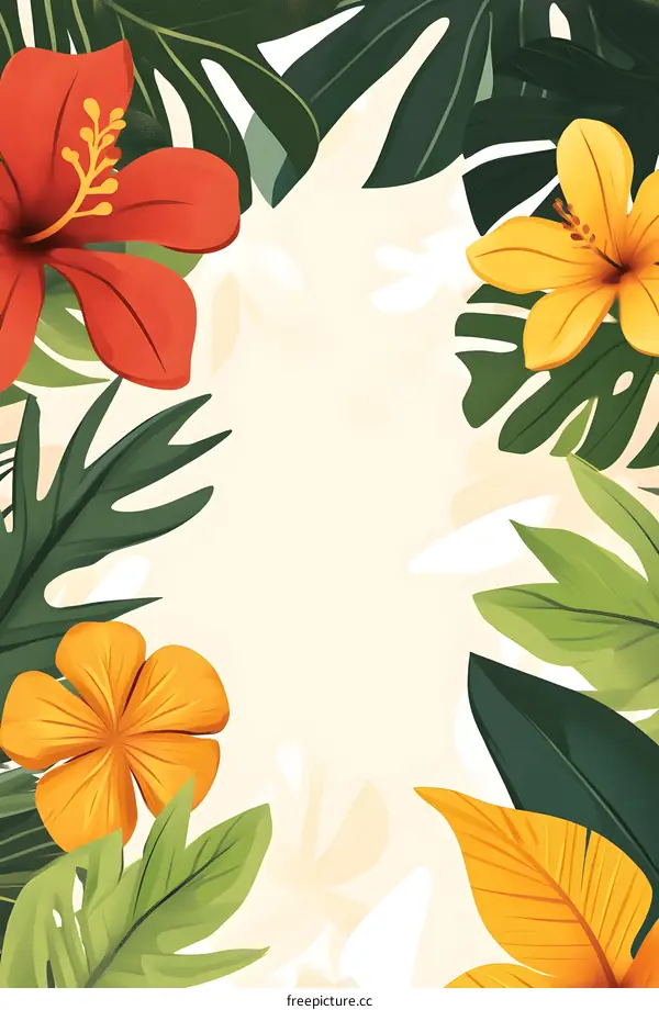 Tropical Flowers and Leaves Illustration Background