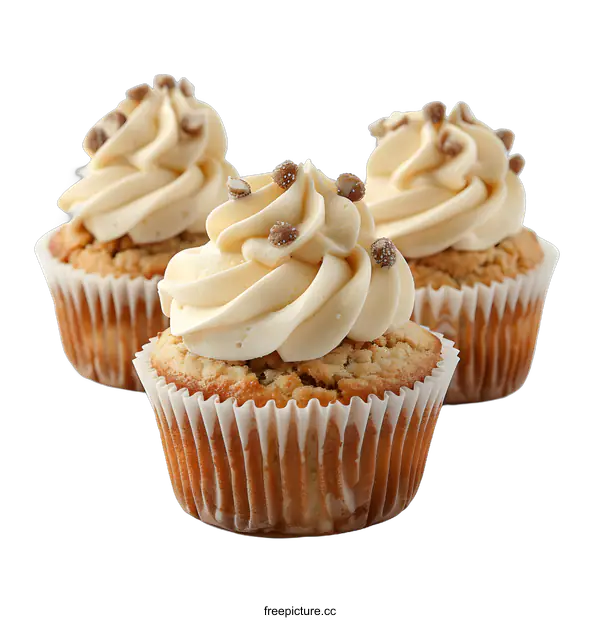 [Transparent Background PNG]Three delicious cupcakes with cream