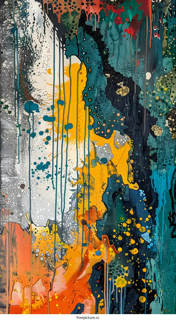 Abstract Acrylic Painting with Dripping Colors