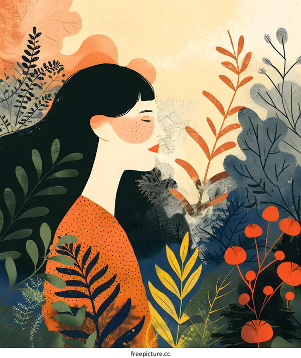 Woman In Nature Illustration