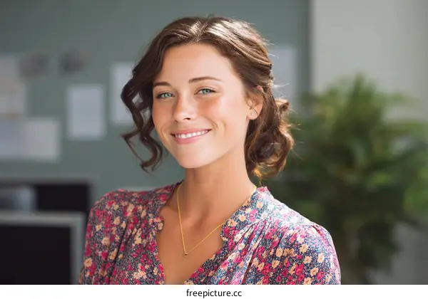 Smiling Woman in Office Setting