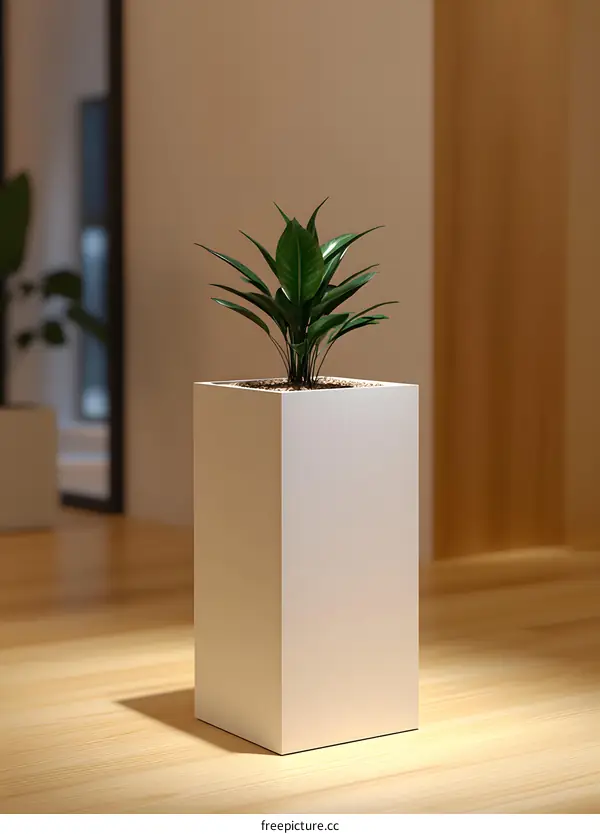 White Planter with Green Plant on Wooden Floor