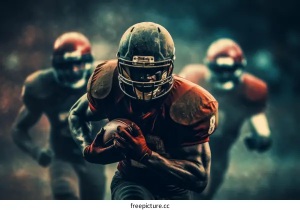 American football running back in action