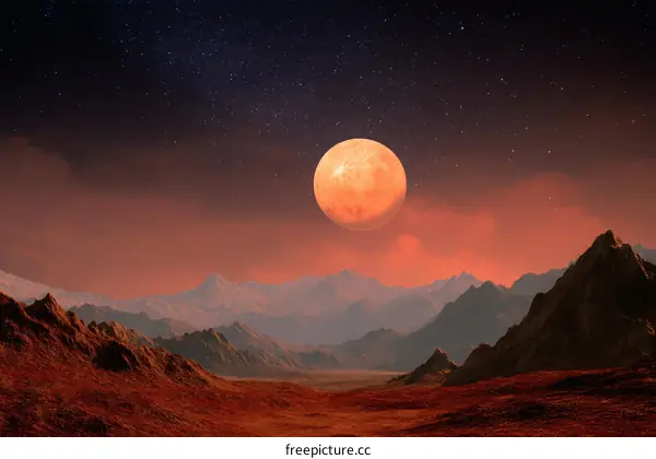 Alien Landscape Under a Red Moon