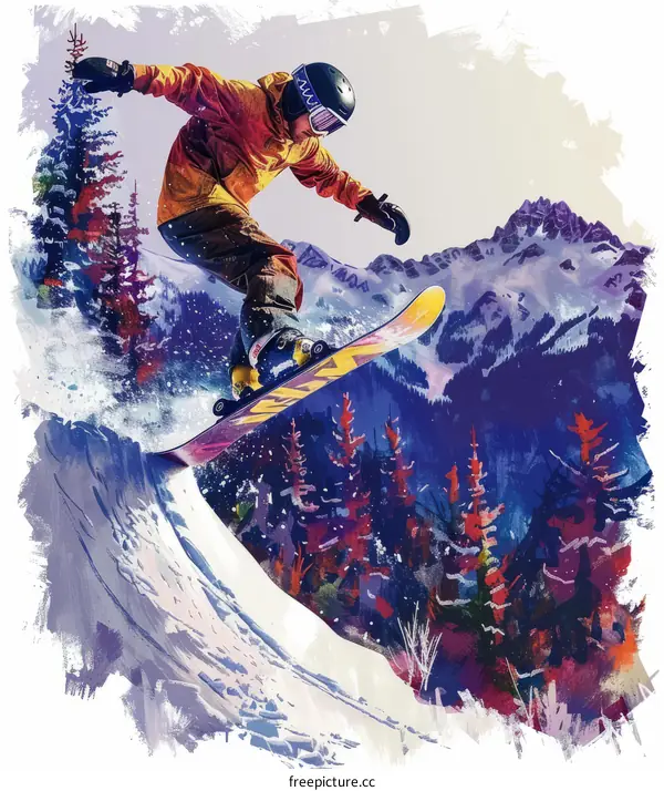 Snowboarder Soaring Over Snowy Mountain Peak