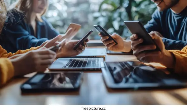 Diverse Group of People Engaged in Mobile Device Use