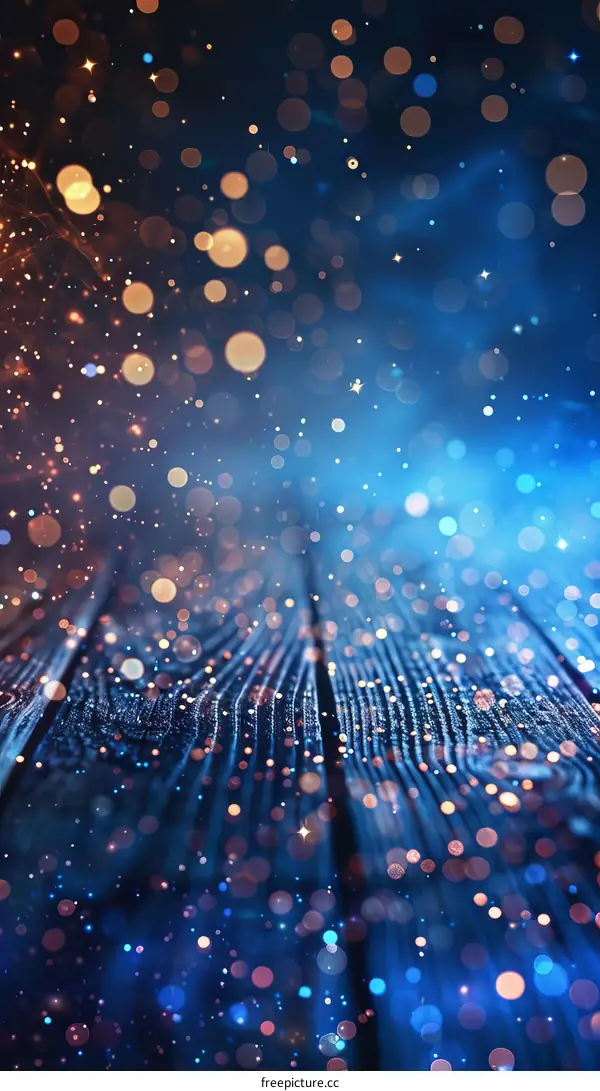 Blue wooden background with golden glitter