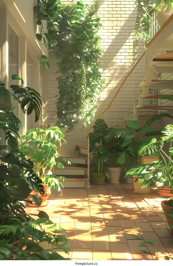 Sunlit Indoor Garden Staircase