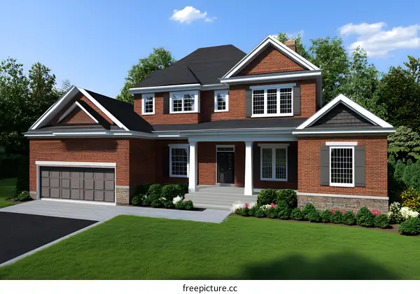 Modern Brick House with Garage and Front Yard