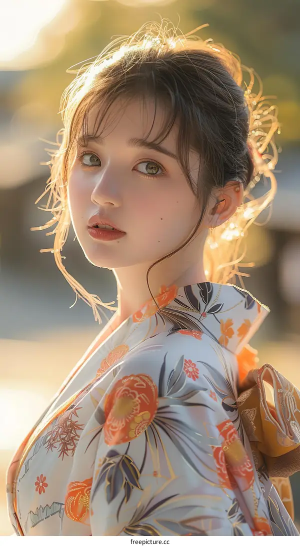 Asian Woman in Kimono Beautiful Portrait