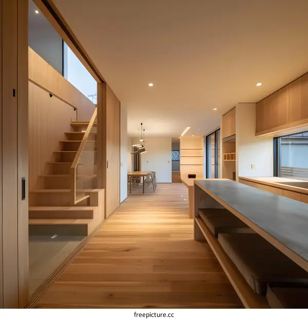 Modern Minimalist Wooden House Interior Design With A Staircase
