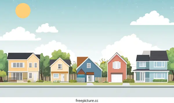 Illustration of Houses in a Neighborhood