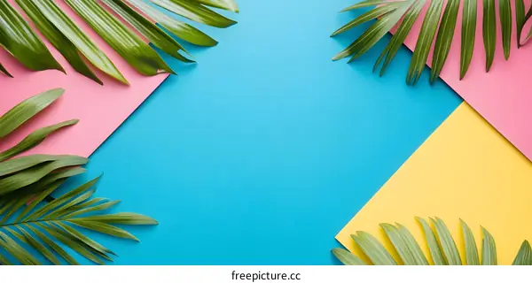 Tropical Leaves on Colorful Background