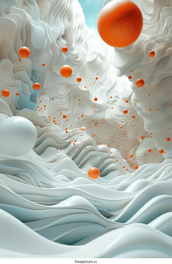 Abstract 3D Geometric Shapes with Orange Sphere