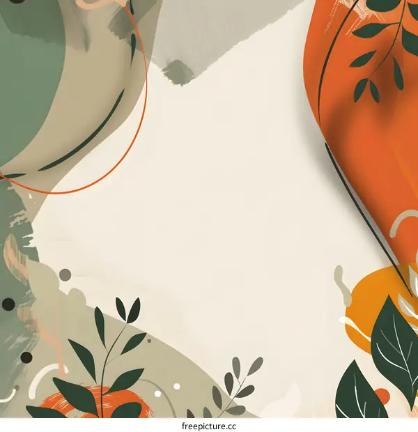 Abstract Background with Orange and Green Leaves