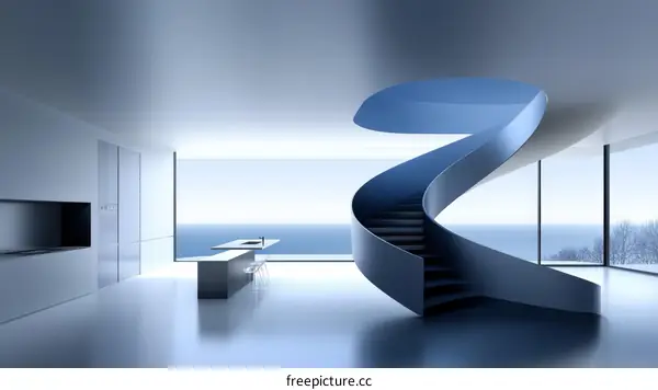 Modern Minimalist Interior with Spiral Staircase