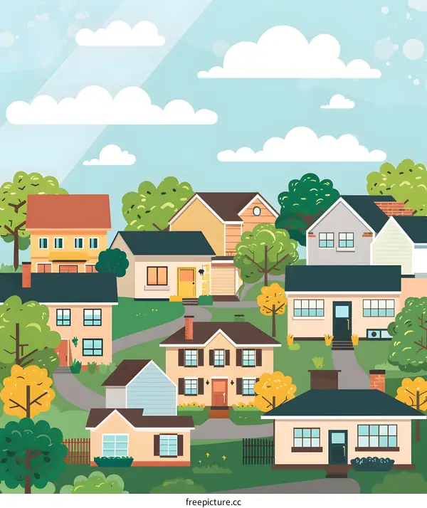Cute Suburban Houses Illustration