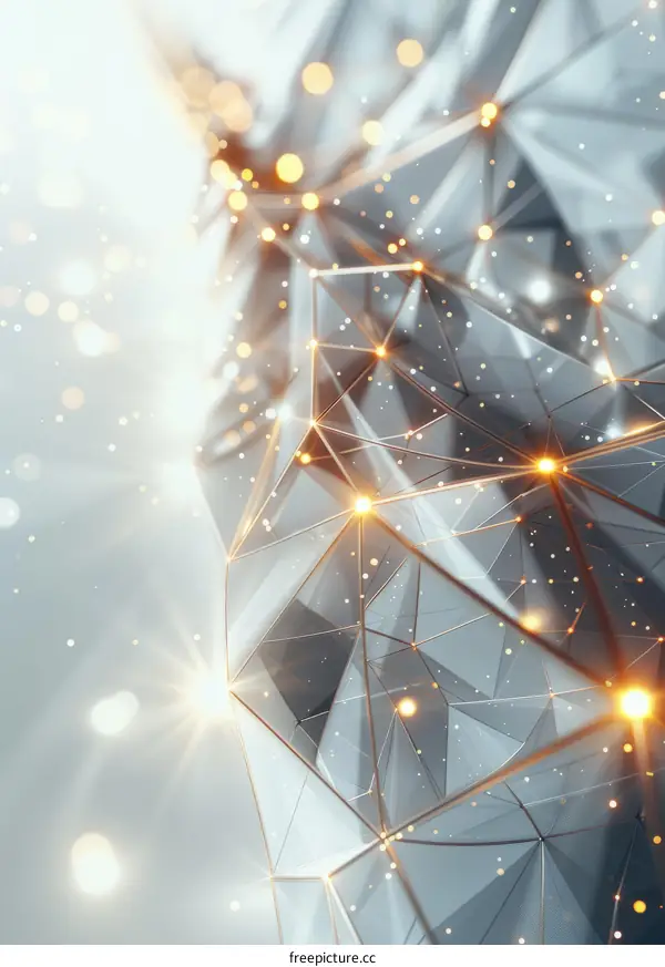 Glowing Geometric Shapes: Silver Futuristic Network
